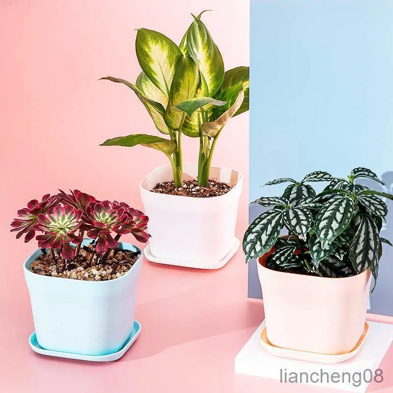 2023 Nordic Succulent Pots With Drainage Simple Square Seedling Plastic