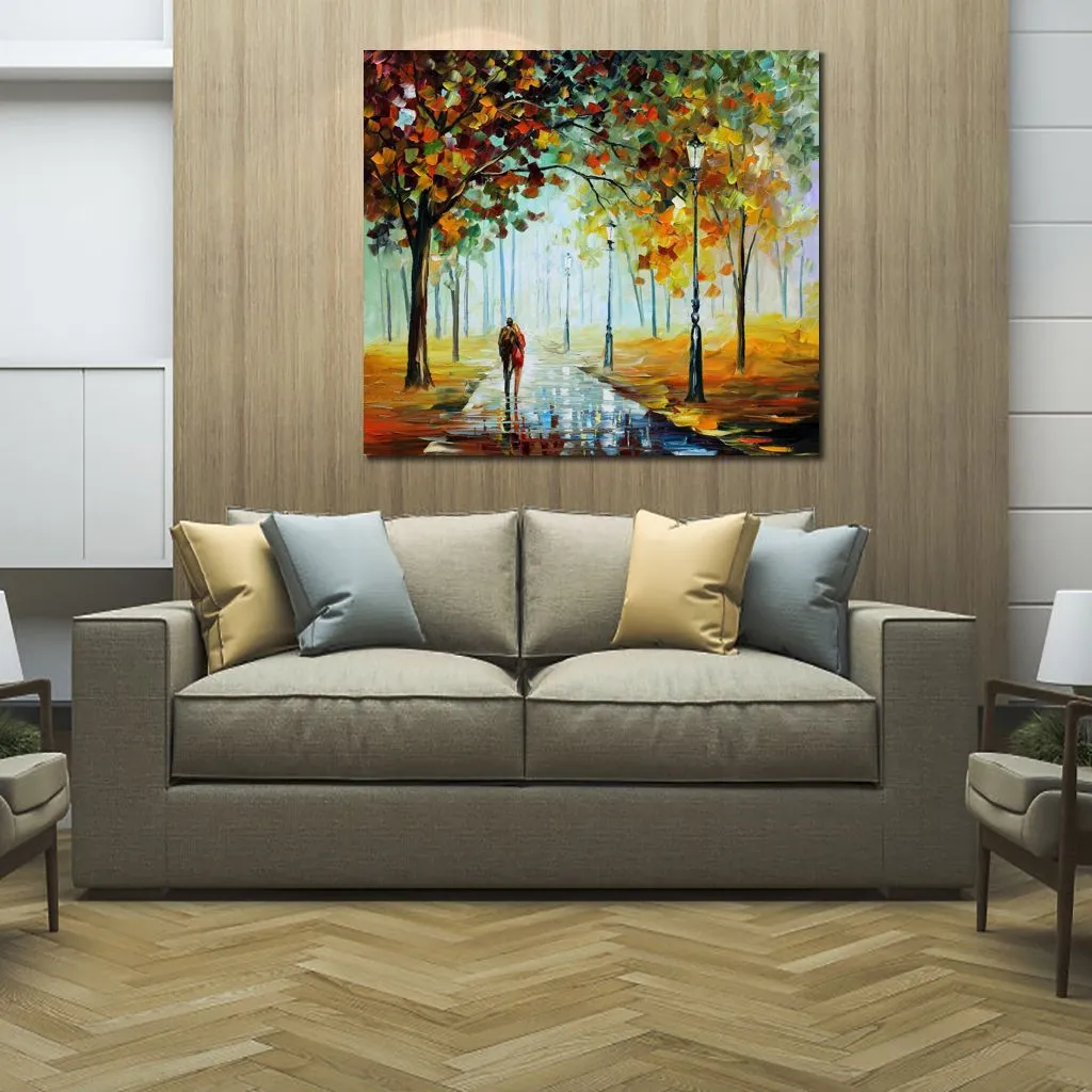 Splendido paesaggio su tela Fall Love Dipinto a mano Strade urbane Pittura Lobby Decor