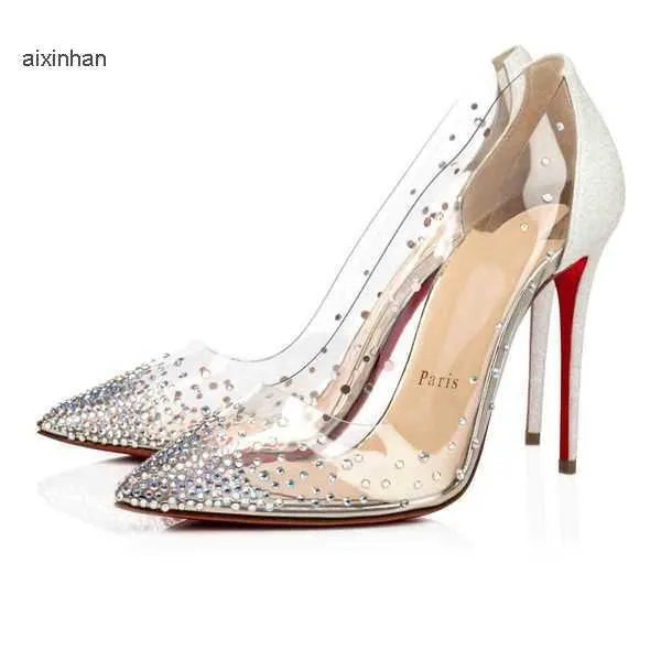 Pump Bride Heels Rhinestone Sandals Spikaqueen Women Shoes PVC With Strass Pointed Closed Toe Party Wedding Heels Elegance Woman79