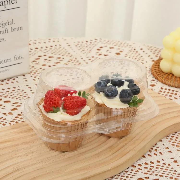 Wholesale 2 Compartment Cupcake Container - Deep Cupcakes Carrier Holder Box Clear Plastic Case Stackable SN4394