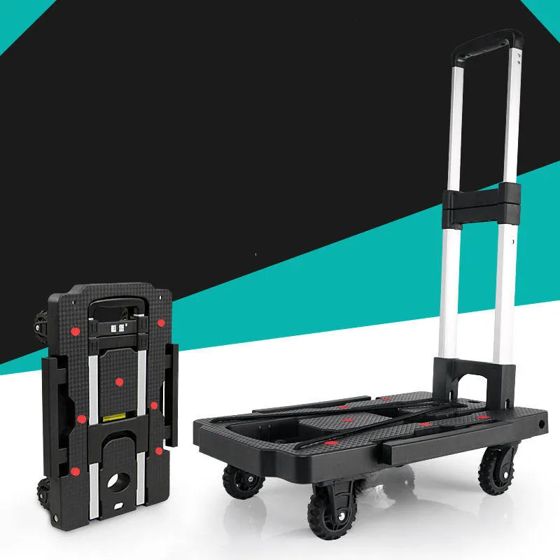 Förvaringskorgar Portable Folding Collapsible Aluminium Cart Dolly Pull Truck Carring Trolley Black Tool With 4 Wheels Bagage 230613