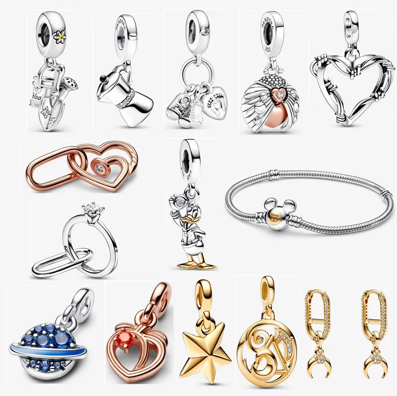 2023 Nya Silver Charm -armband 100 -årsjubileum Duck Pendant Diy Fit Pandora Armband Earrings for Women Wedding Engagement Designer Jewelry Gift