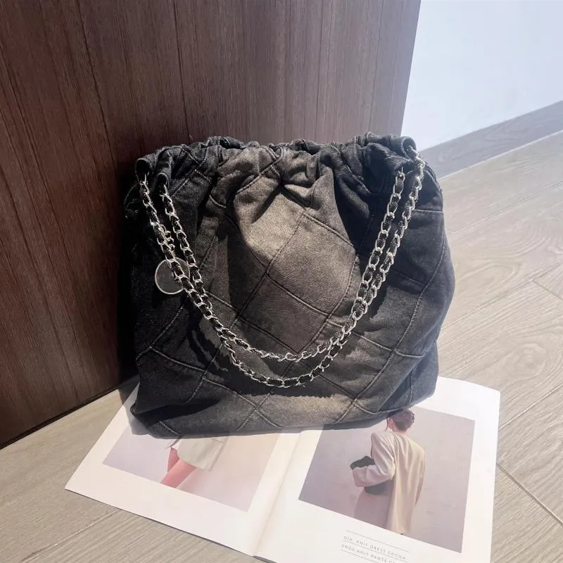 이브닝 가방 어깨 가방 패션 데님 가방 여성 디자이너 체인 대형 레이디 크로스 바디 블루 지갑을위한 큰 토트
