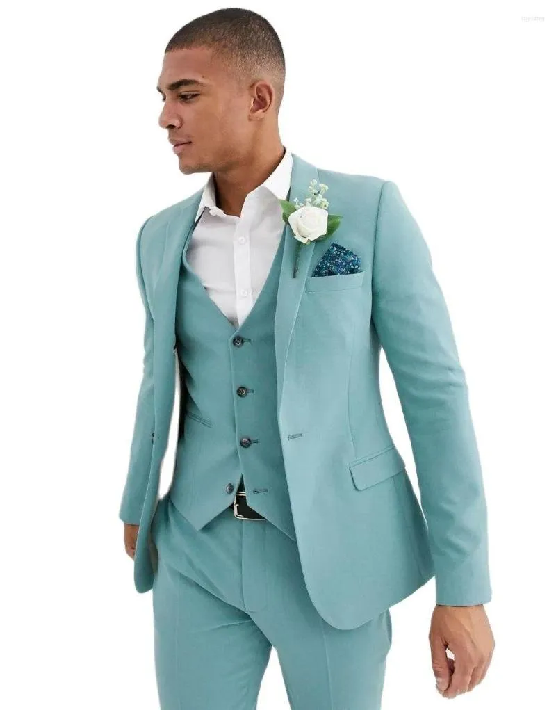 Costumes pour hommes automne vert menthe Blazer pantalon tenue complète hommes 3 pièces garçons d'honneur mariage smokings costume de bal formel (veste pantalon gilet)