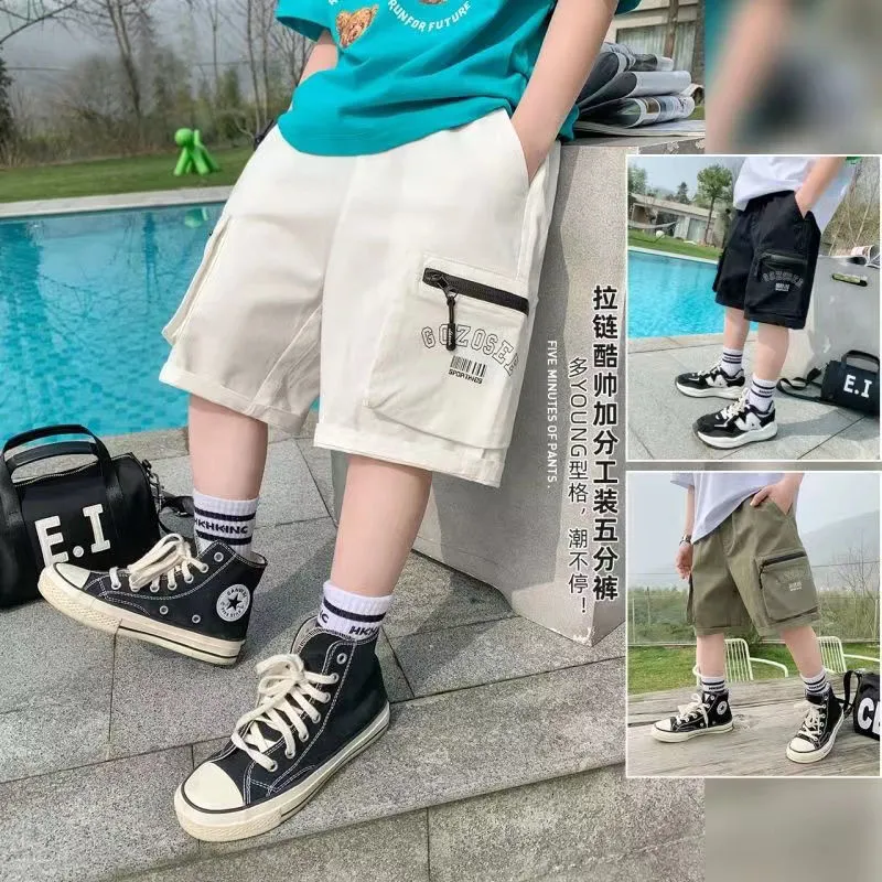 Shorts Boys Summer Loose Pants Teenager Trouser Clothes Casual Cargo Short Children's Elastic Waist Cotton 230614