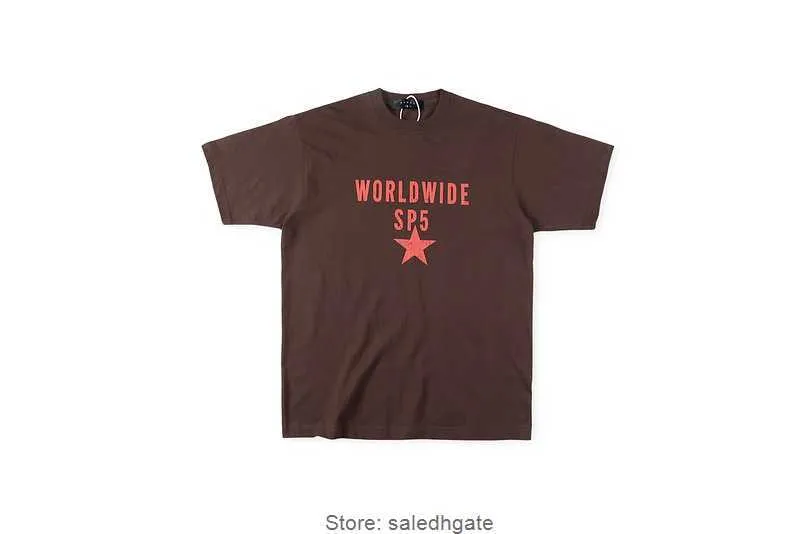 T-shirt T-shirty SP5DER MĘŻCZYZN Pająk Red Star Brown Okrągła szyja T-shirt z krótkim rękawem