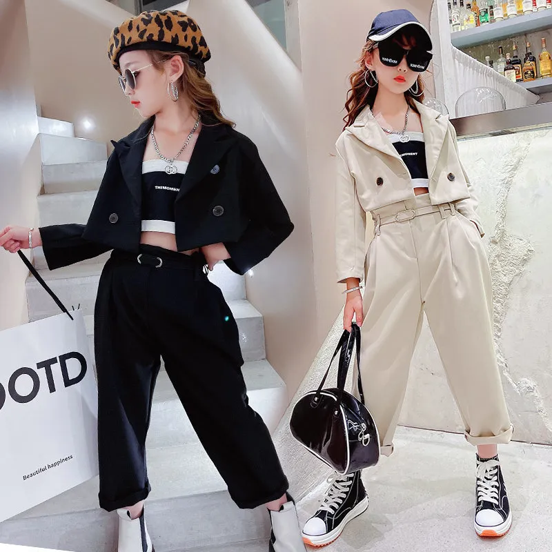 Girls Formal Outfit Sets Blazer, Pants, And Jacket With Belt Spring/Autumn  Fashion Casual Outfits For Teens 414 Years From Keng08, $27.24