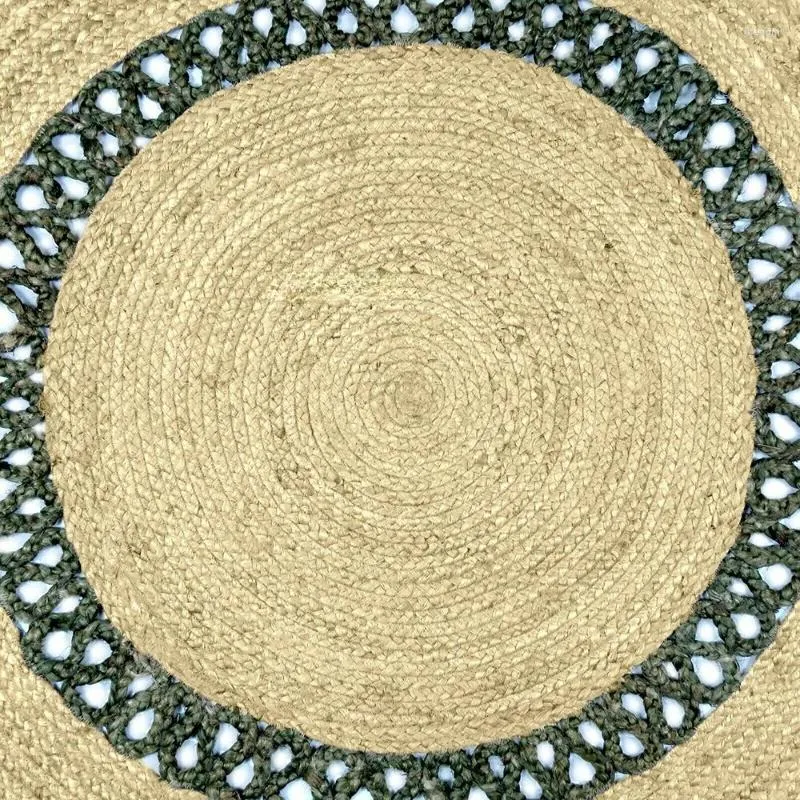 Tapis tapis en Jute naturel fait à la main Style rustique Look zone tapis chambre décor à la maison tapis en chiffon décoration de salon