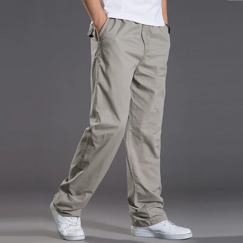 Mens Pants Casual Cargo Cotton Men Pocket Loose Straight Elastic Work Trousers Brand Fit Joggers Male Super Large Size 6XL 230614