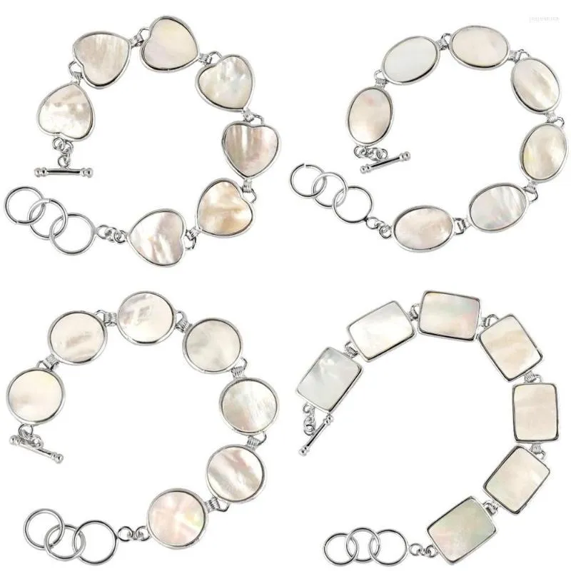 Braccialetti con ciondoli TUMBEELLUWA Braccialetto placcato in argento con conchiglia bianca per donna Braccialetto a maglie regolabili Forme assortite Gioielli di moda