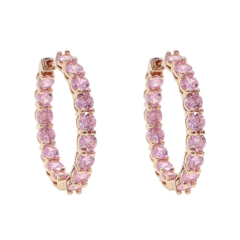 Hoop Huggie Pink Cz Hoop Earring For Girl Women Rose Gold Color Pinky Huggie Hoops Classic Fashion Jewelry 230614