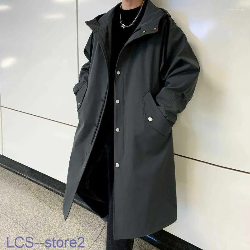Men's Trench Coats 2022 Coat Men Oversized Solid Color Windbreaker Big Pocket Fashion Overcoat Viol22
