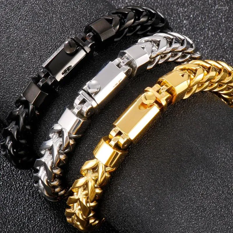 Link Bracelets Luxury Gold Plated Stainless Steel Bracelet For Men 10MM Square Franco Chain Men's Wrist On Hand Jewellery Accessories