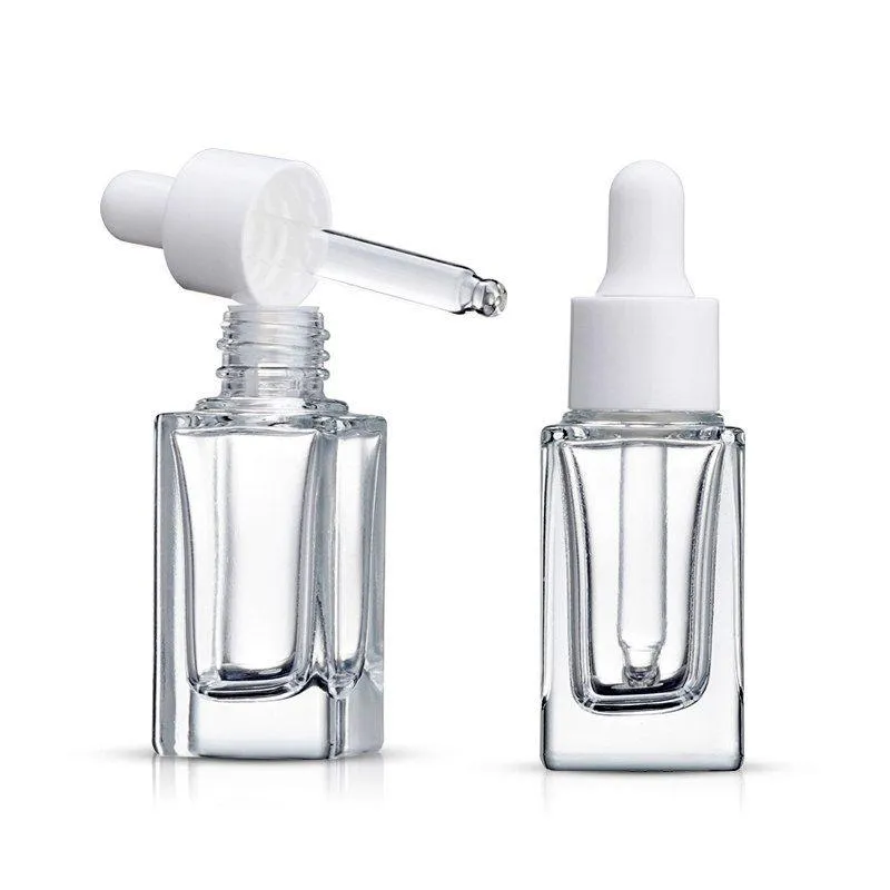 Clear Square Glass Droper Bottle Essential Oil Parfume Bottle 15 ml med vit/svart/guld/silver Cap Qfjnf