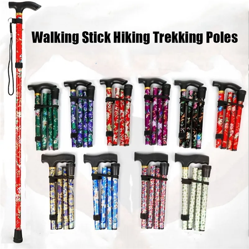 Trekking Poles Telescopic Walking Sticks Collapsible Cane Trusty Running Canes Folding Hiking Trekking Poles for the Elder Alpenstocks 230613