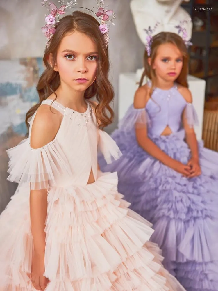 Girl Dresses Tulle Puffy Flower Dress For Short Sleeve Wedding Princess Party Cute Elegant