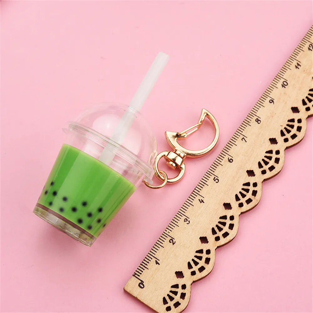 Funny Boba Tea Cup Keychain Straw Mini Milk Bottle Keyring Cute Bag Purse Ornaments Car Trinket Key Ring Pendant Accessorie JN13