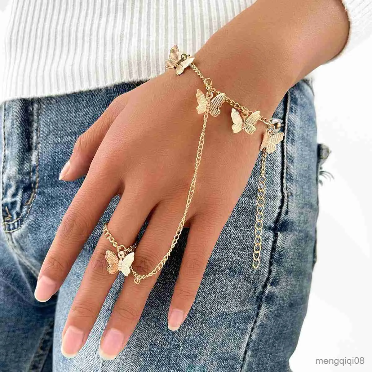 Bracelets Nouvelle Mode Papillon Pendentif Lien Chaîne Poignet Bracelet pour Femmes Bague Tendance Esthétique Bijoux R230614