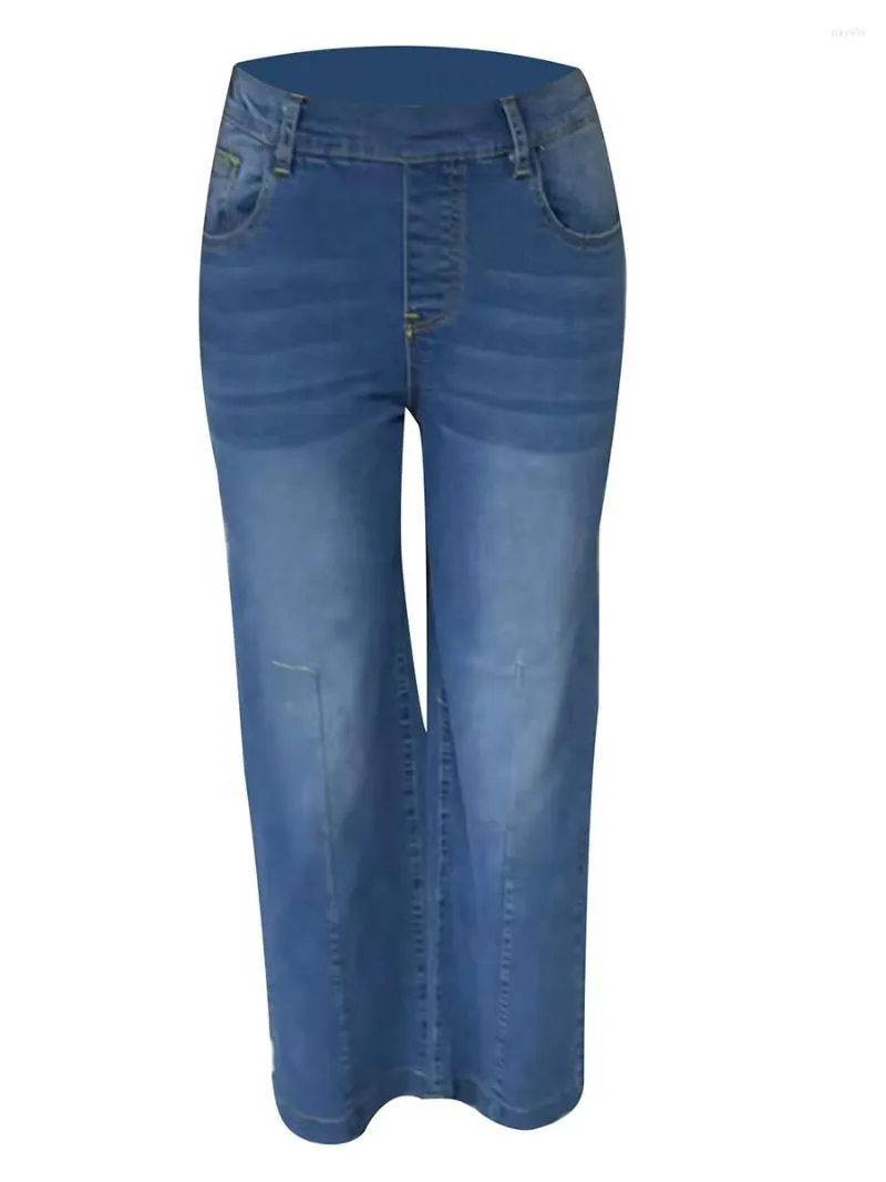 Vestidos Casuais WOBONIU Calça Jeans Feminina com Costura Frontal Perna Larga Cintura Elástica Denim Flare Cintura Alta Baggy Bottom Sino Y2K