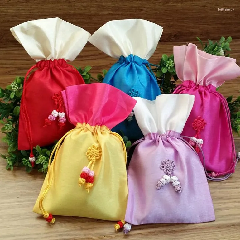 Sachet de bijoux 10pcs Sac-cadeau en soie 10x15cm (4 "x6") Party d'anniversaire Mariage de la fête de la fête Neckder Bracelet Bangle Pouche d'emballage