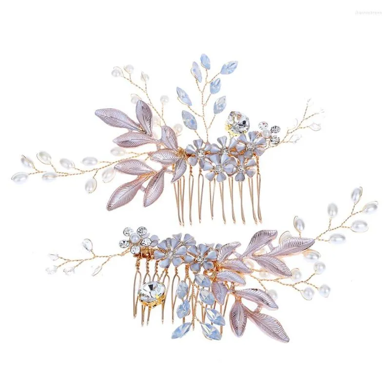 Collier Boucles d'oreilles Set 2pcs Bridal Hair Peigt Imitation Pearl Righestone Fleur Feuille d'ornements de mariage Accessoires