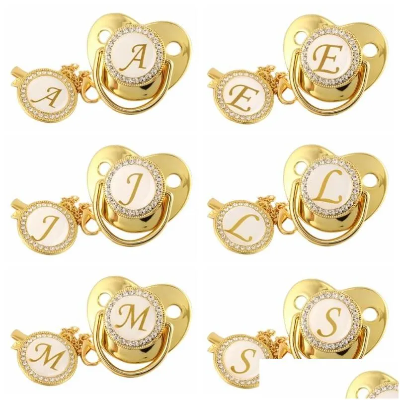 Sucettes # Sucettes 26 Nom Lettre initiale Bébé Sucette Et Clips Bpa Sile Mamelon Pour Bébé Or Bling Born Dummy Sucette Drop Delive Dhr2T