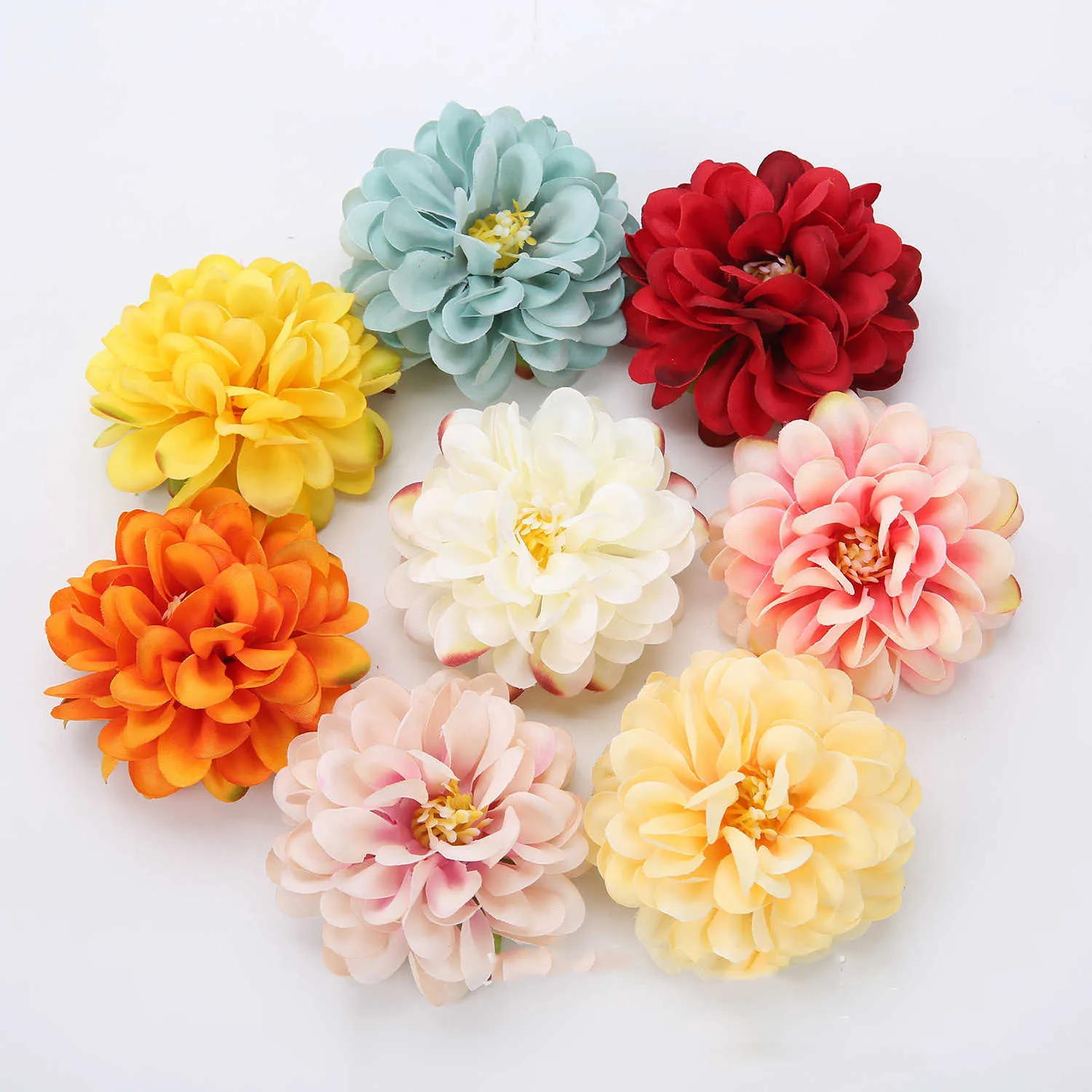 Dried Flowers 10Pcs Artificial Flower Silk Dahlia Heads For Home Decor Wall Wedding Wreath Crafts Gift Box Fake