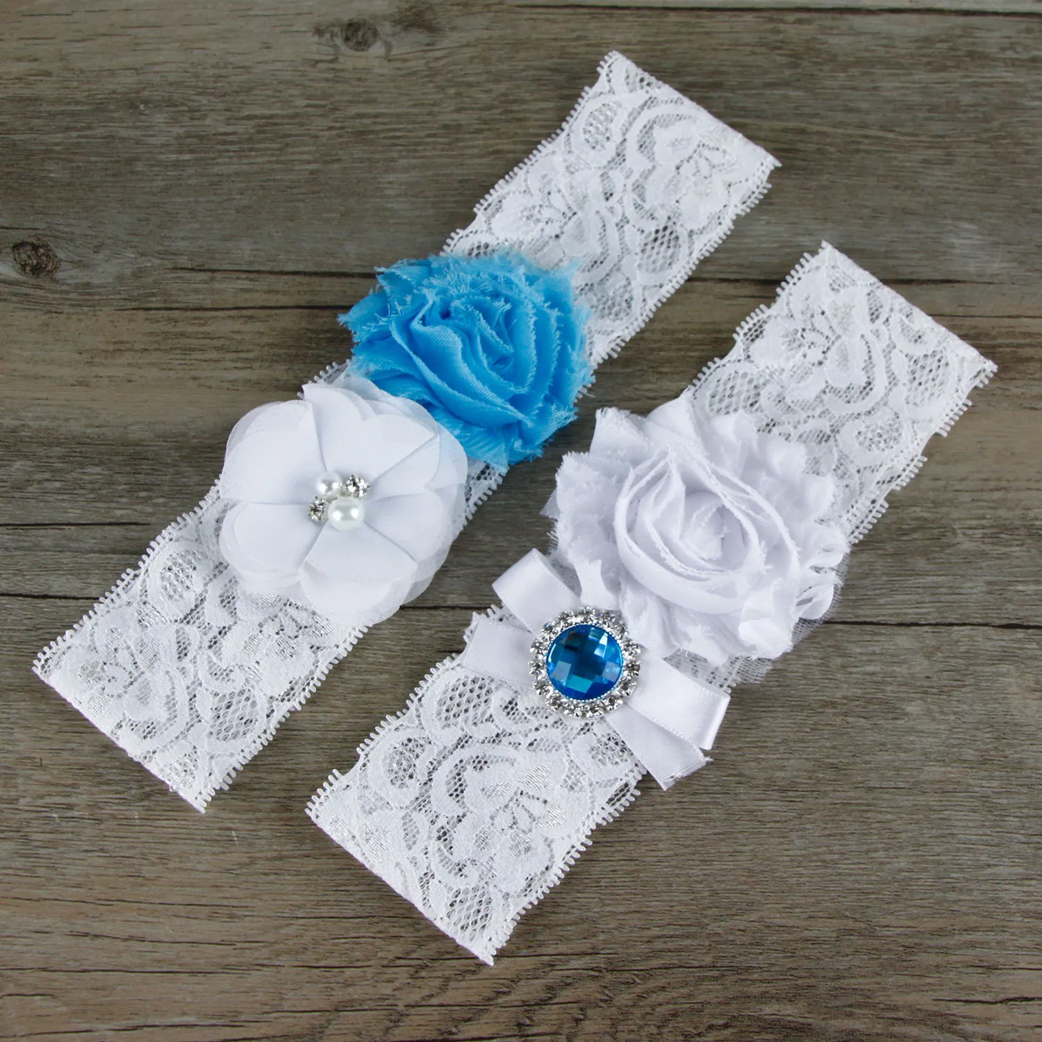 Bridal Garters Handmade Sky Blue White Western Lace Plate Flower Bridal garter Strap Bridal Decoration