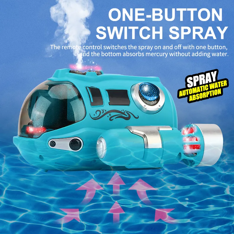 Barco RC Submarino Con Doble Hélice, 2.4G, Luz LED Y Rociador De Agua – Juguete Acuático A Control Remoto Para Verano