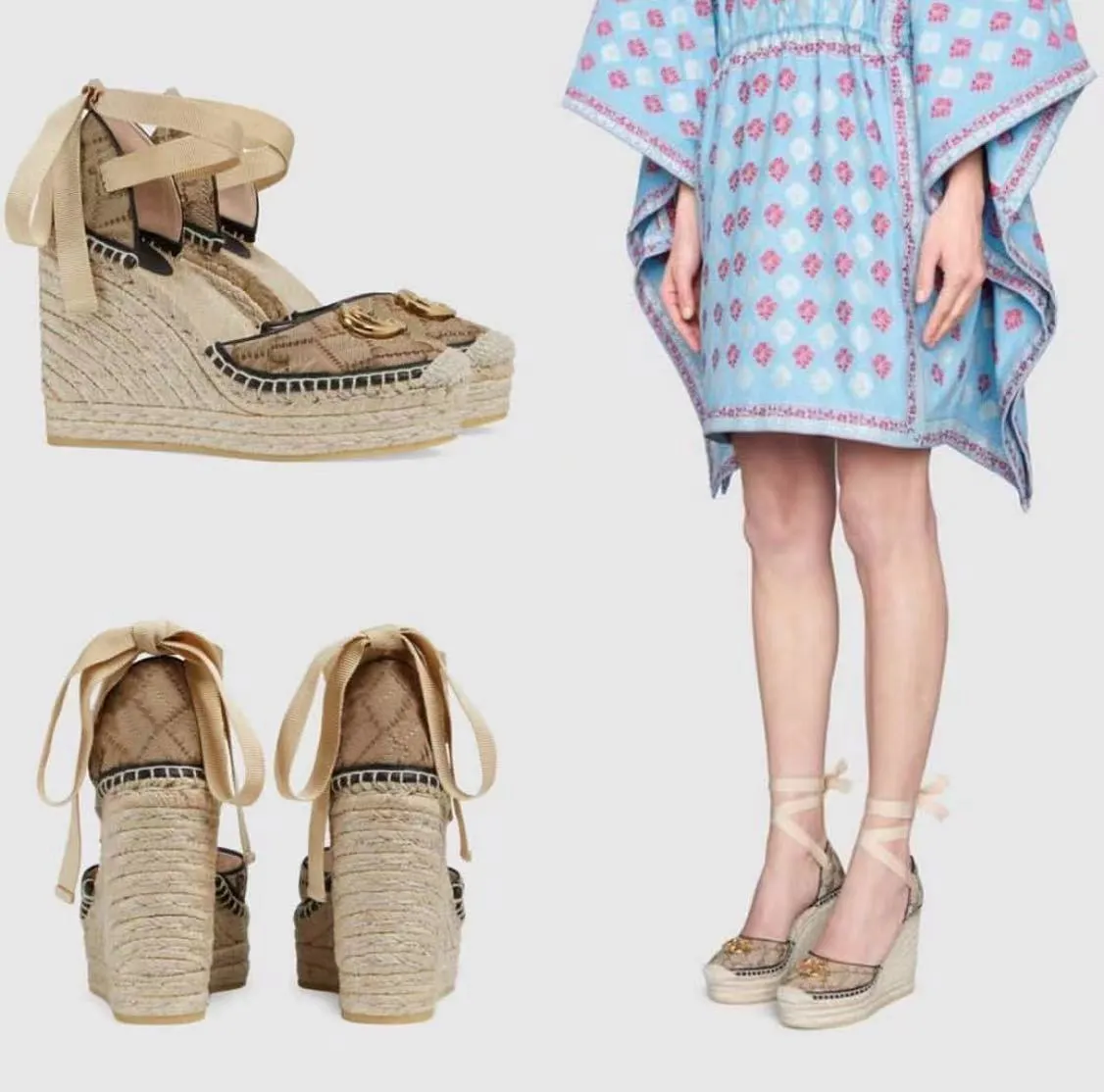 Kvinnor espadrille med bandsandaler binder kvinnors espadrille sandal läder matelasse plattform designer klassiker glider tjock bild sommarsko