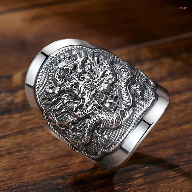 Cluster Rings Vintage Creative Silver Male Personality Trendy Chinese Zodiac Dragon Opening Adjustment Ring Jewelry Accessory