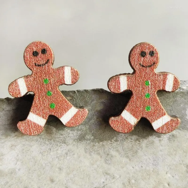 Dangle Oorbellen Kerst Hout Stud Voor Vrouwen Gingerbread Man Sneeuwpop Boom Snoep Geschenkdoos Lantaarn Kerstman Verklaring Earing