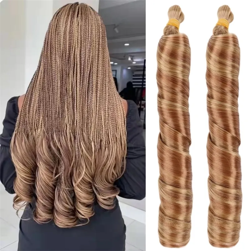 ヘアバルク合成ゆるい波の編組ヘアエクステンションスパイラルカールかぎ針編みの髪は、巻き毛の編組のための毛のバルク髪のバルク230613