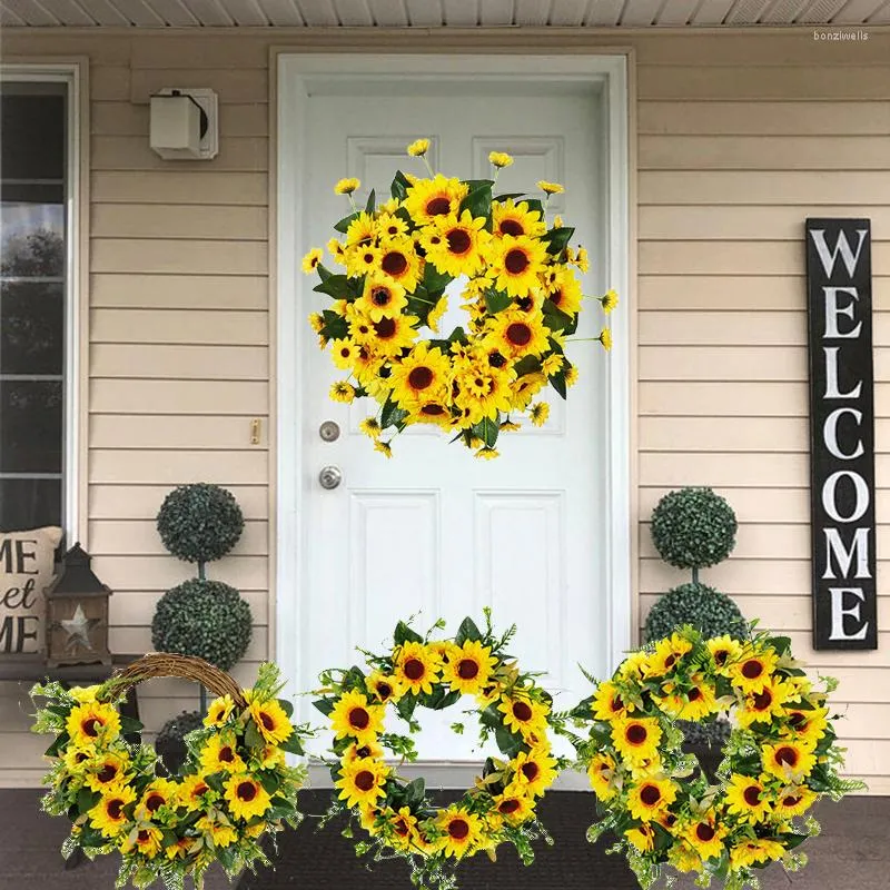 Fleurs décoratives couronne de tournesol couronnes en bois tenture murale porte pour la maison fête Festival mariage décor