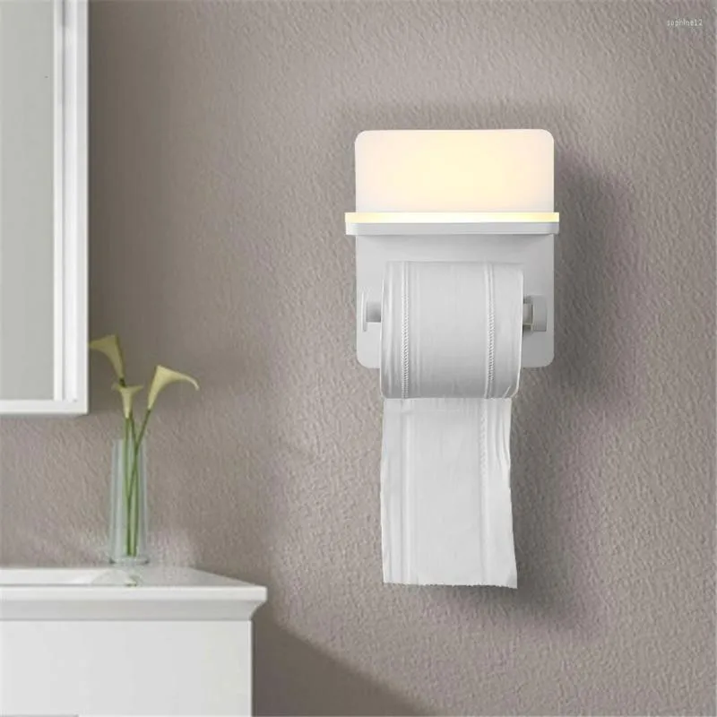 Vägglampa belysning toalettpappershållare badrum balkong diskbänk rulla med USB laddningsljus