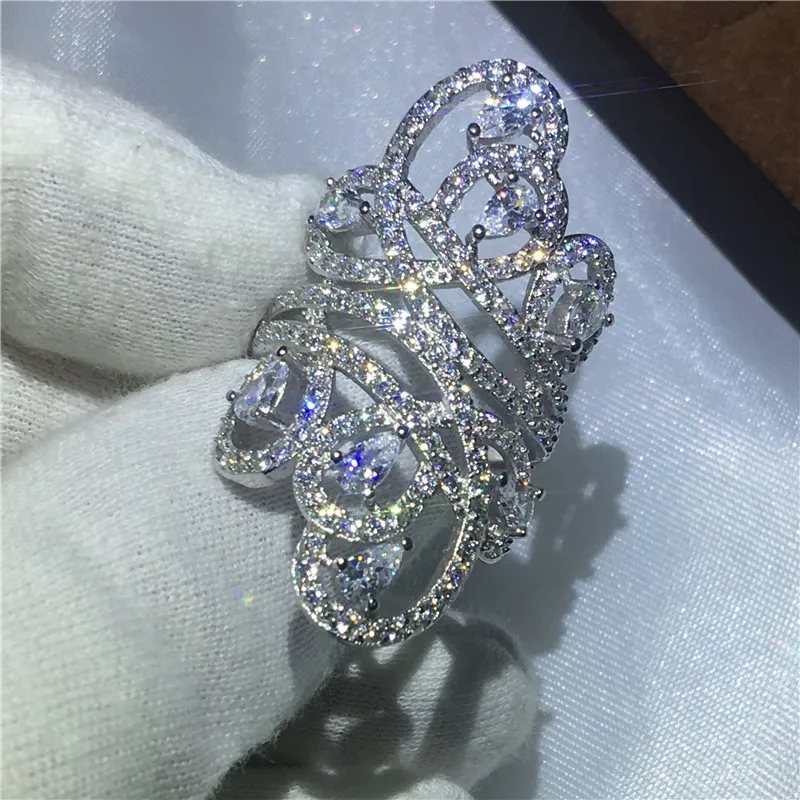 Mode grande bague de fiançailles bagues de mariage pour femmes hommes AAAAA zircon pierre cz or blanc rempli femme doigt bijoux