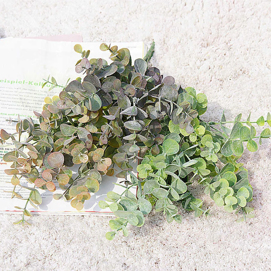 Fleurs séchées plantes artificielles en plastique feuilles branche d'eucalyptus vert pour jardin maison noël décoration de mariage faux