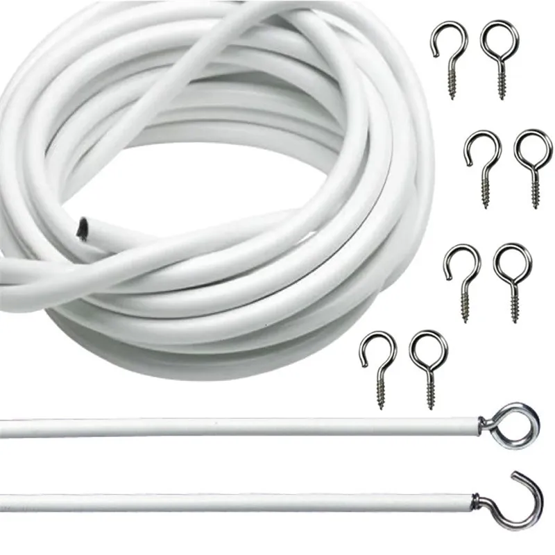 Curtain Poles 055m Length PVC Window Cord Cable Net Wire White Windows Line With FREE HOOKS EYES For Cara Boats 230613