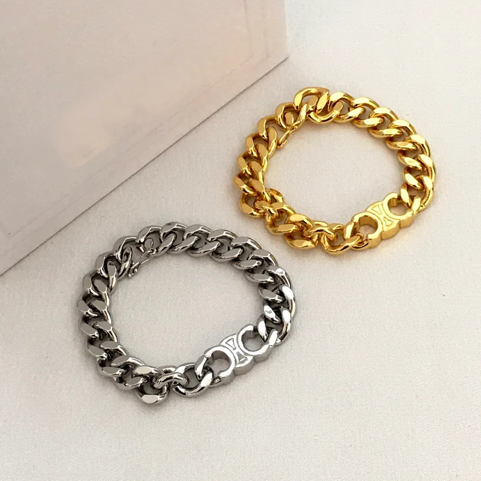 Ny designad triomphe tandem hänge tjock kedja halsband armband örhänge mässing guld pläterade kvinnor designer smycken set hxce14