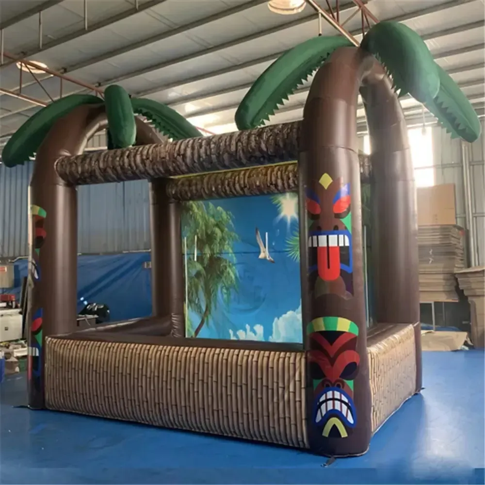 4x2m Tropical Inflatable Open Tiki Bar with Palm Tree Serving concession Tent / Pub Counter for Party /Event with blower free ship