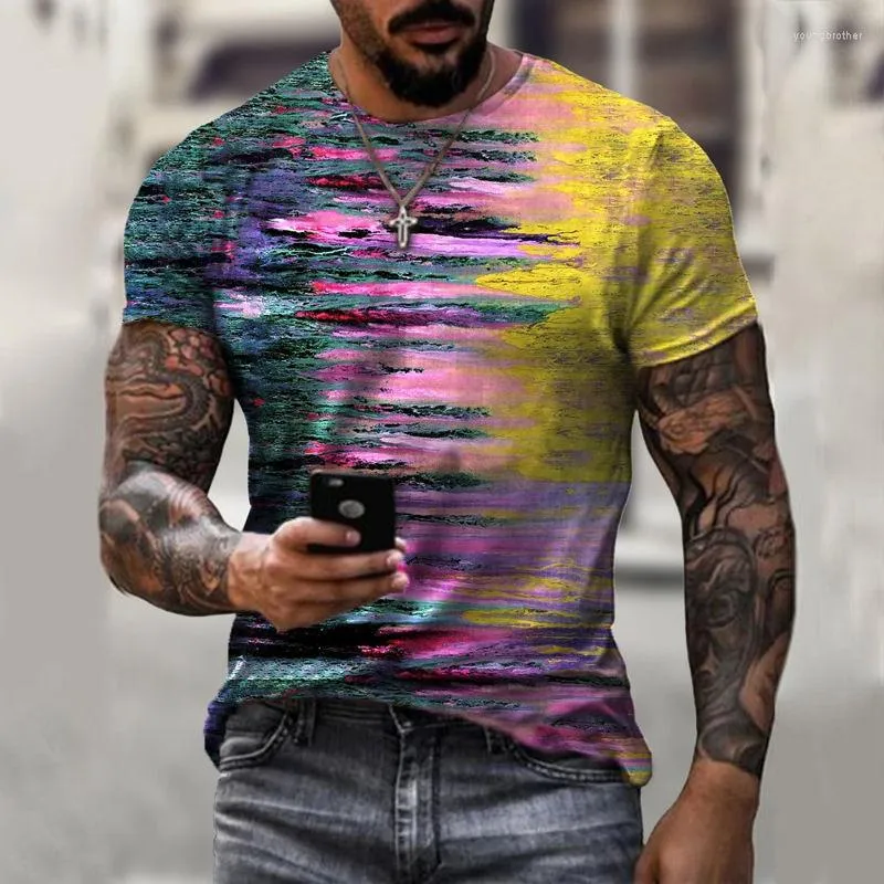 Herren-T-Shirts, Vintage-Druck, O-Ausschnitt, lockeres Batik-T-Shirt, Herrenbekleidung, 2023, Sommer, übergroß, lässig, Pullover, Tops, koreanisches T-Shirt