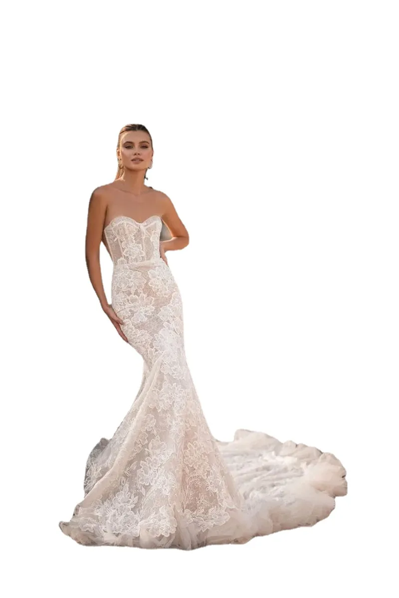 Sexy Dentelle Sirène Robes De Mariée Chérie Appliqued Plage Robe De Mariée Boho Pays Berta Dos Nu Robe De Novia