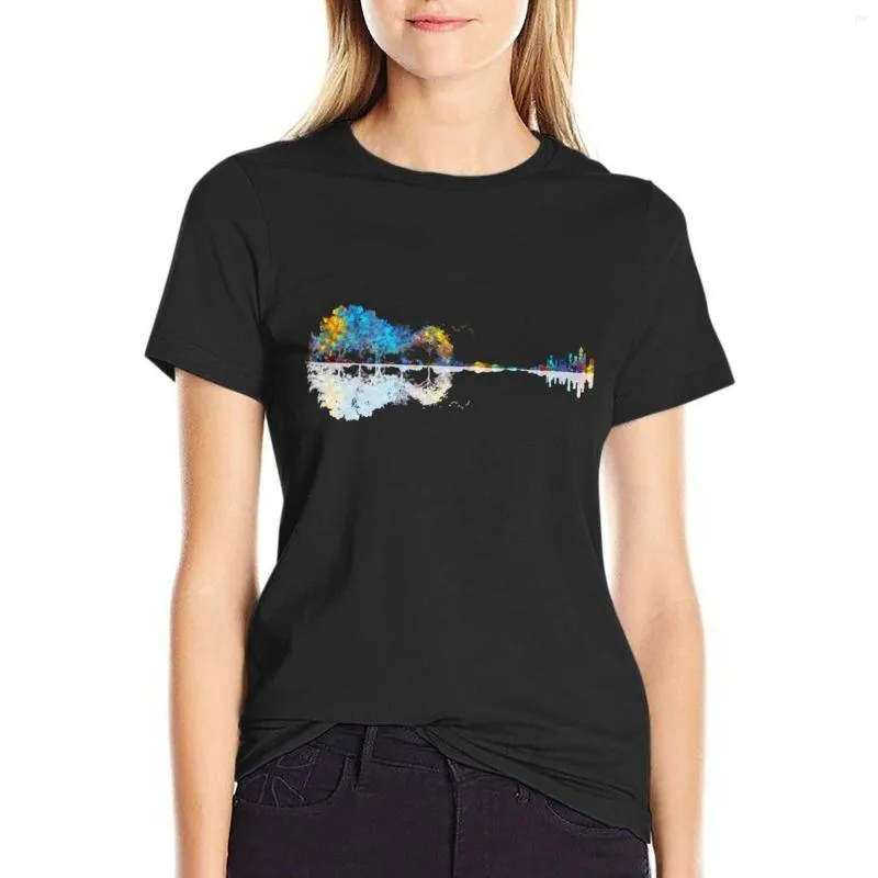 Damespolo's Nature Guitar - Kleurrijk aquarel T-shirt Kawaii kleding Lente Dames 2023