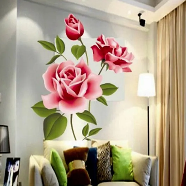 Miłość 3D Rose Flower Wall Sticker Sypialnia salon TV Dekoracja naklejka ścienna wystrój domu