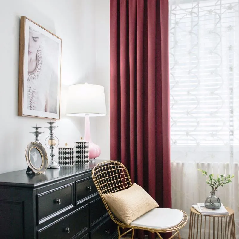 Cortina de algodão e linho de flanela Cortinas de sombreamento simples para sala de estar