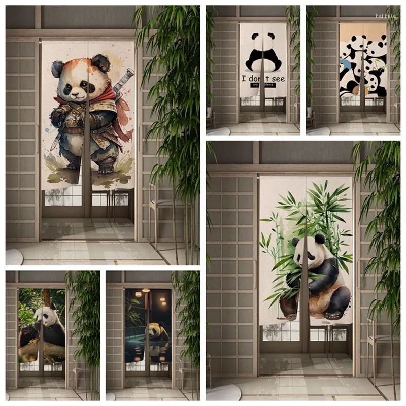 Cortina Bonita Panda Porta Painel Japonês Tradicional Bambu Pintura Porta Divisória de Sala Cozinha Decoração Pendurada na Parede