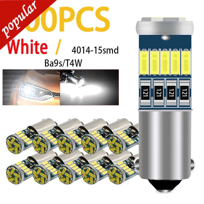 New 500Pcs/lot BA9S T4W LED Car Lights Trunk Bulbs White 4014 15-SMD T11 H6W LED Auto Interior Dome/Door/Side marker Lamp Canbus 12V