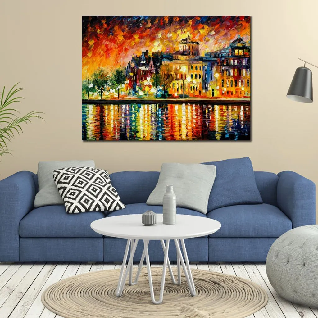 Högkvalitet Canvas Art Köpenhamn Handgjorda oljemålningar Urban Streets Modern Wall Decor