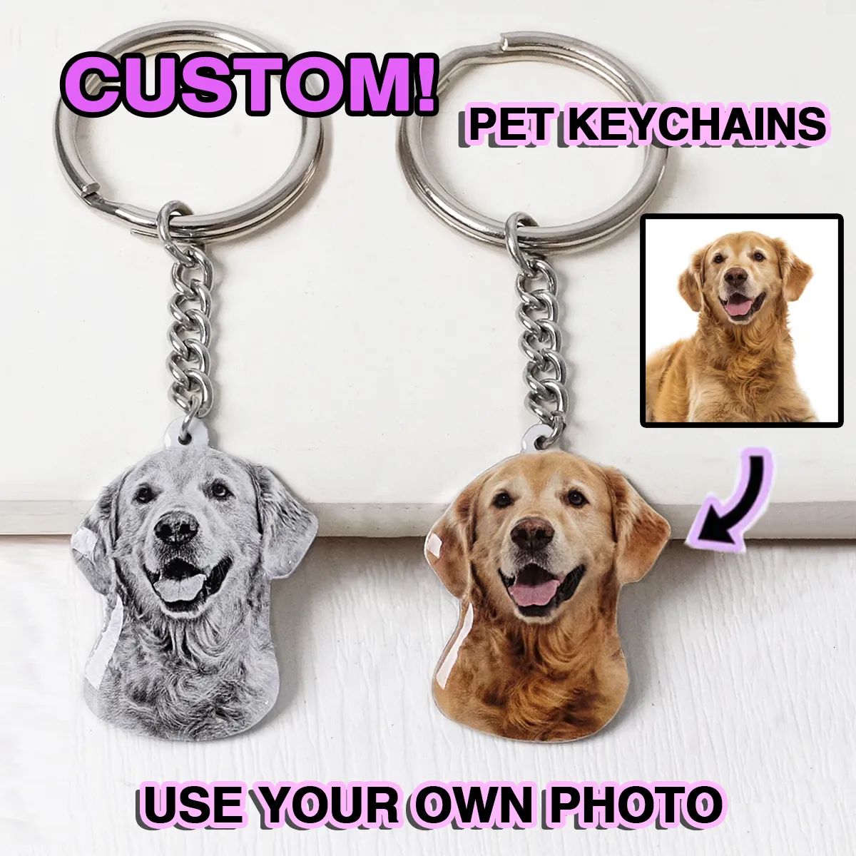 Key Rings Custom Pet Po Keychain Personalized Dog Keychain Cat Keyring Animal Po Key Chain Accessories Custom Gift for Dog Lover 230614