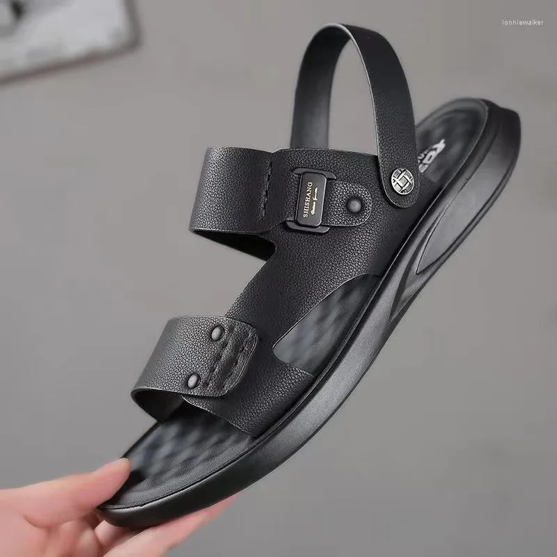 Sandalen Schuhe für Männer Mode Outdoor Koreanische Leder Indoor Haus Plattform Männliche Strand Casual Im Sommer